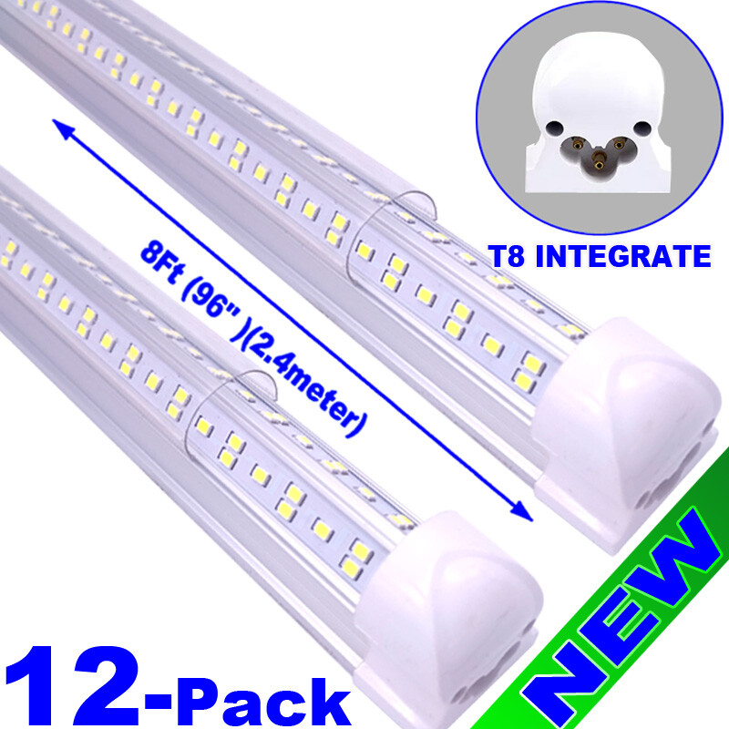 12PCS 8ft LED Shop Light 144W T8 Linkable LED Light Fixture For Garage Warehouse
