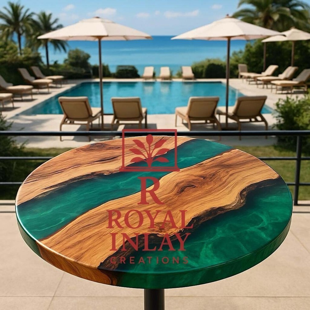 Coastal Luxe 24 Inch Green Epoxy River Resin Bistro Tabletop-image