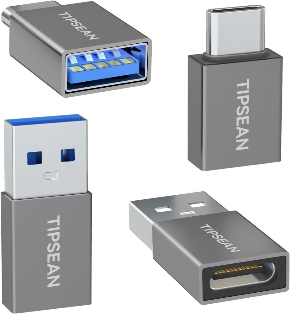 USB C to USB A Adapter 4-Pack with 2 Type C Female to A Male Charger in Gray