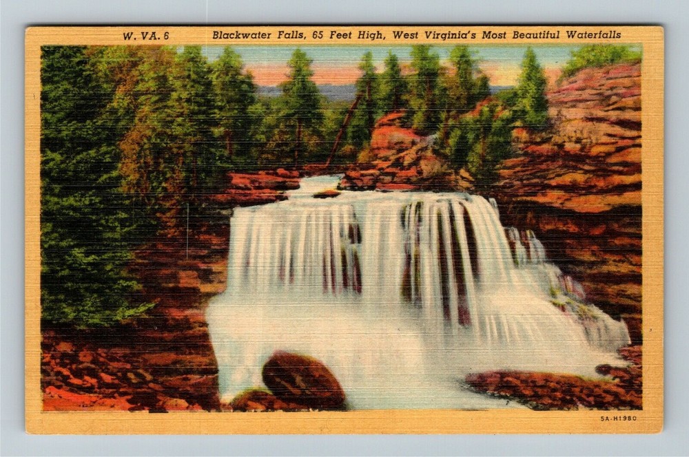 WV-West Virginia, Blackwater Falls, Scenic View, Waterfalls, Vintage Postcard