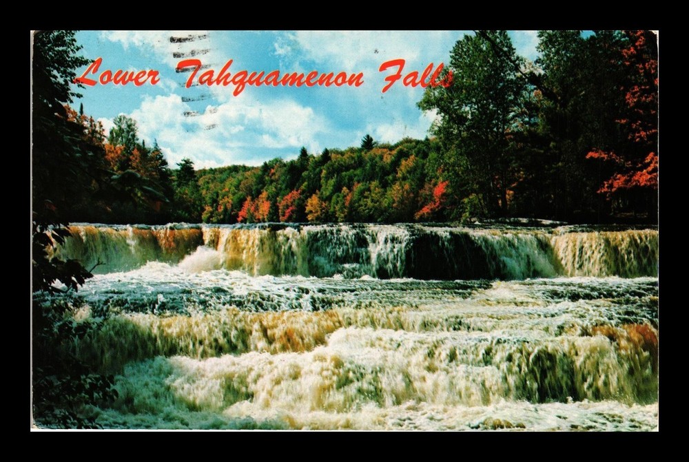 DR JIM STAMPS POSTCARD LOWER TAHQUAMENON FALLS MICHIGAN UPPER PENINSULA