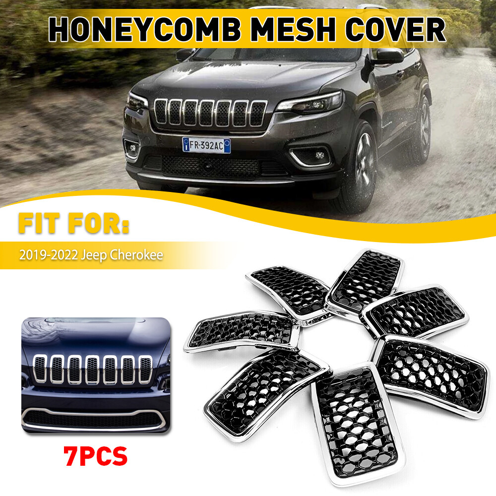 Chrome Mesh Honeycomb Front Grille Inserts Frame Jeep For Cherokee 2019-2022 7pc
