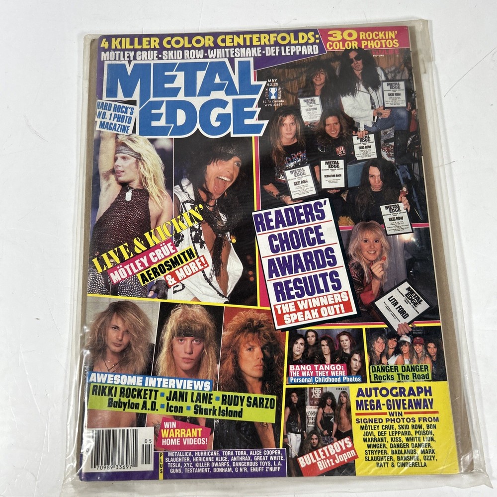 Metal Edge Magazine May 1990 Vol.34 #11 Whitesnake Skid Row Vince Neil Cinderall