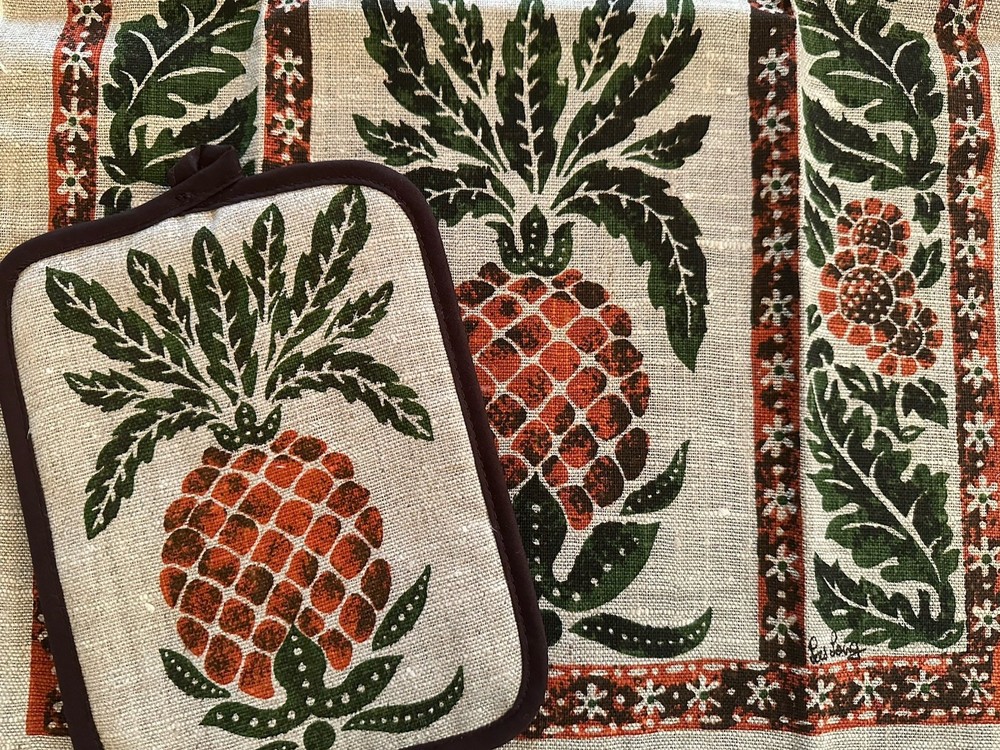 Vtg KAY DEE Lois Long Kitchen Linen PINEAPPLE Towel & Potholder Set NIB!