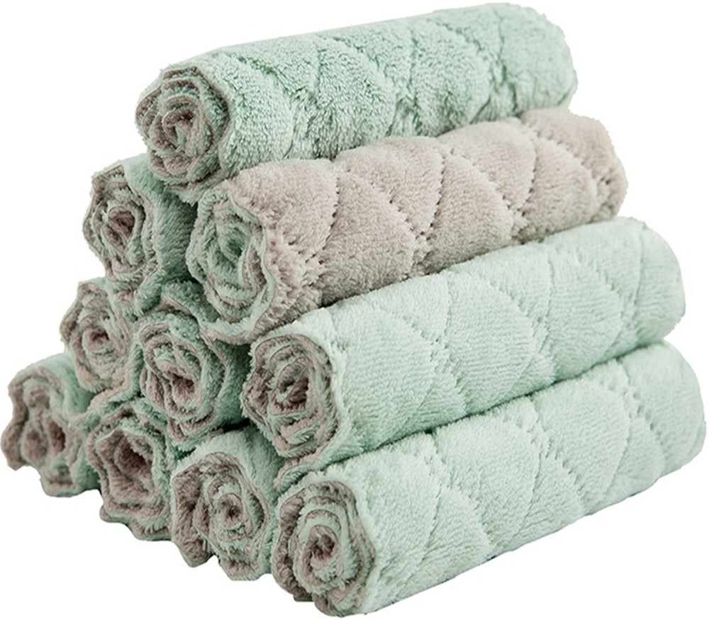 10 Pack Kitchen Cloth, Microfiber Dish Towels Washcloths, Small, Green/Grey