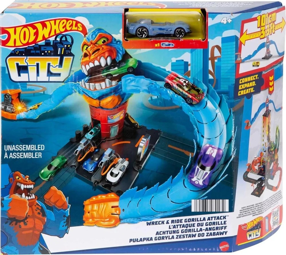 Hot Wheels City Toy Car Track Set, Gorilla Grapple Playset with 1:64 Scale Car