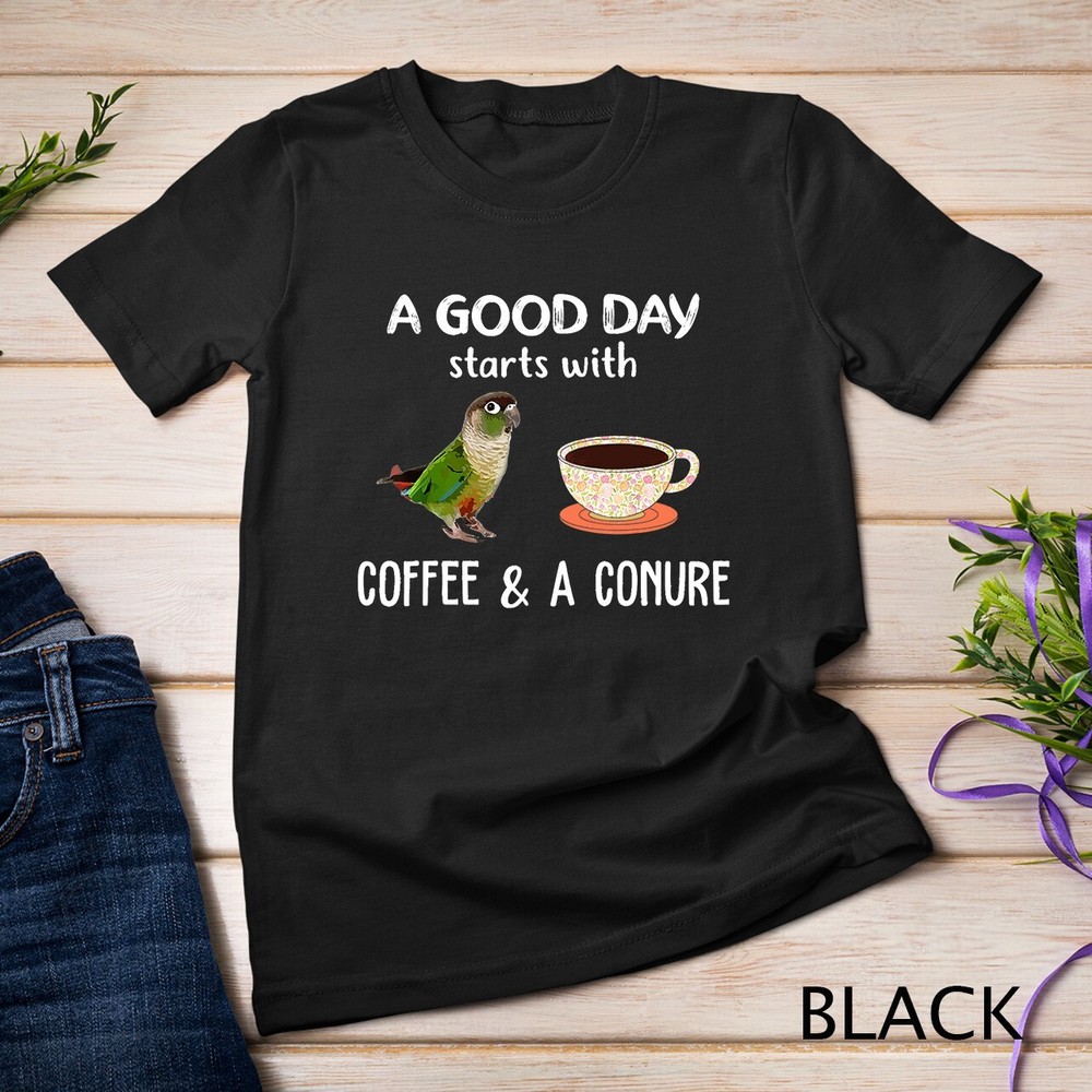 Green Cheek Conure Parrot Lover Coffee Lover Unisex T-Shirt-image