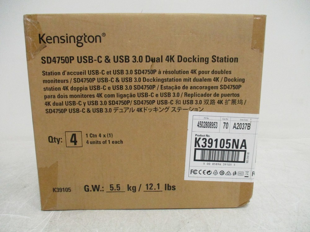 Kensington SD4750P USB & USB-C 3.0 Dual 4K Docking Station K39105NA Sealed Case
