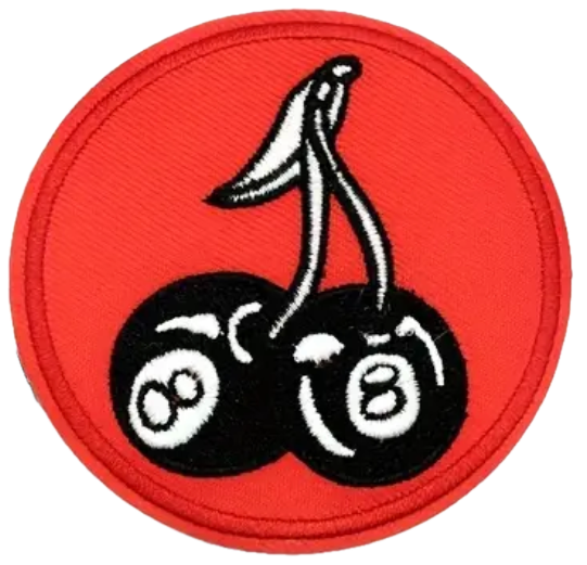 8 BALL Cherries - Round Embroidered Sew/Iron-On Patch
