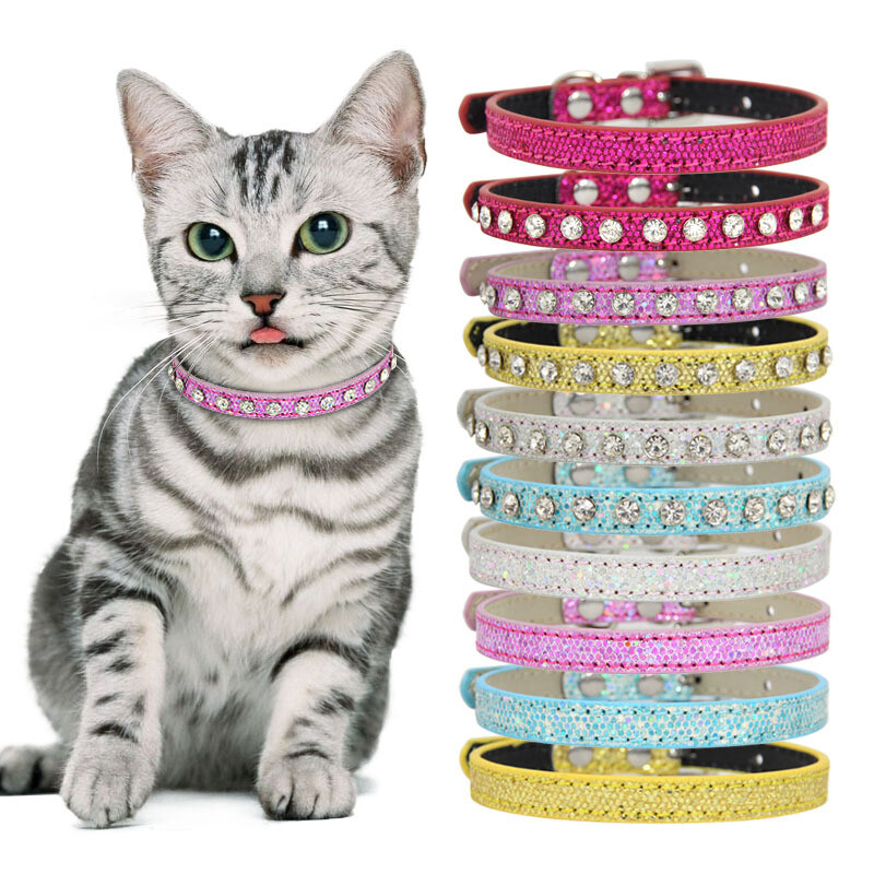 Sparkling Rhinestone Adjustable Safety Buckle Cat Collar Pet Neck Strap
