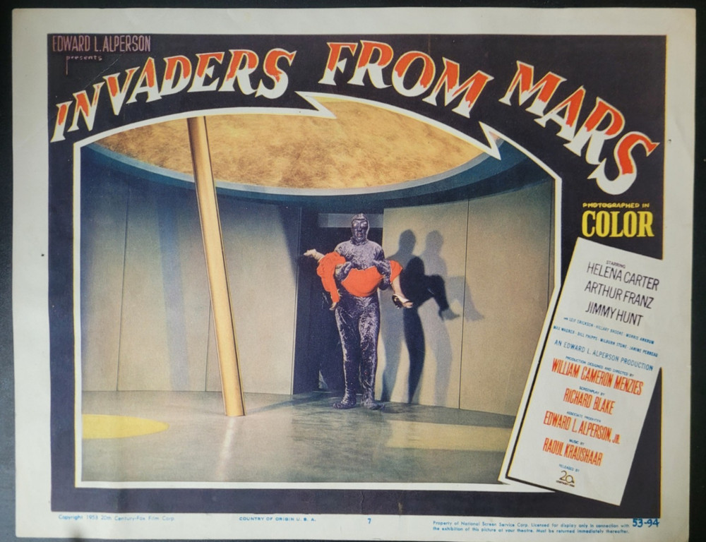 Invaders from Mars 1953 lobby card #7 with alien 1950s science fiction