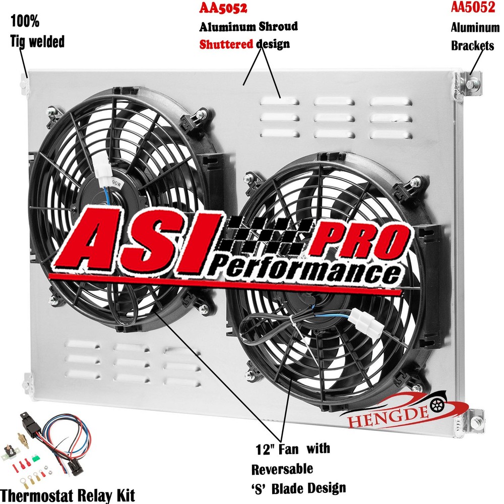 Aluminum Shroud + 2x12'' Fan + Relay Fit 1961-64 1963 Ford F100 F250 F350 Truck