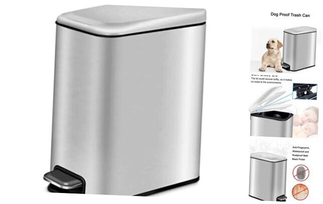 Small Trash Can with Lid,Rectangular Trash Can for Silver