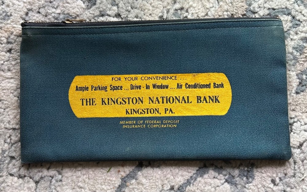 Vintage PA The Kingston National Bank Bag Pouch Zipper Pennsylvania Deposit