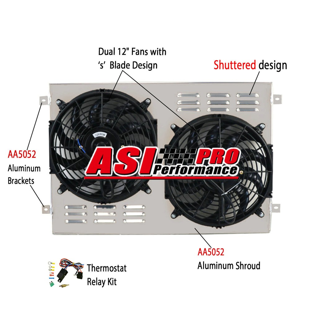 Aluminum Radiator Shroud Fan+Relay For 1970-1974 Dodge Plymouth Mopar Cars