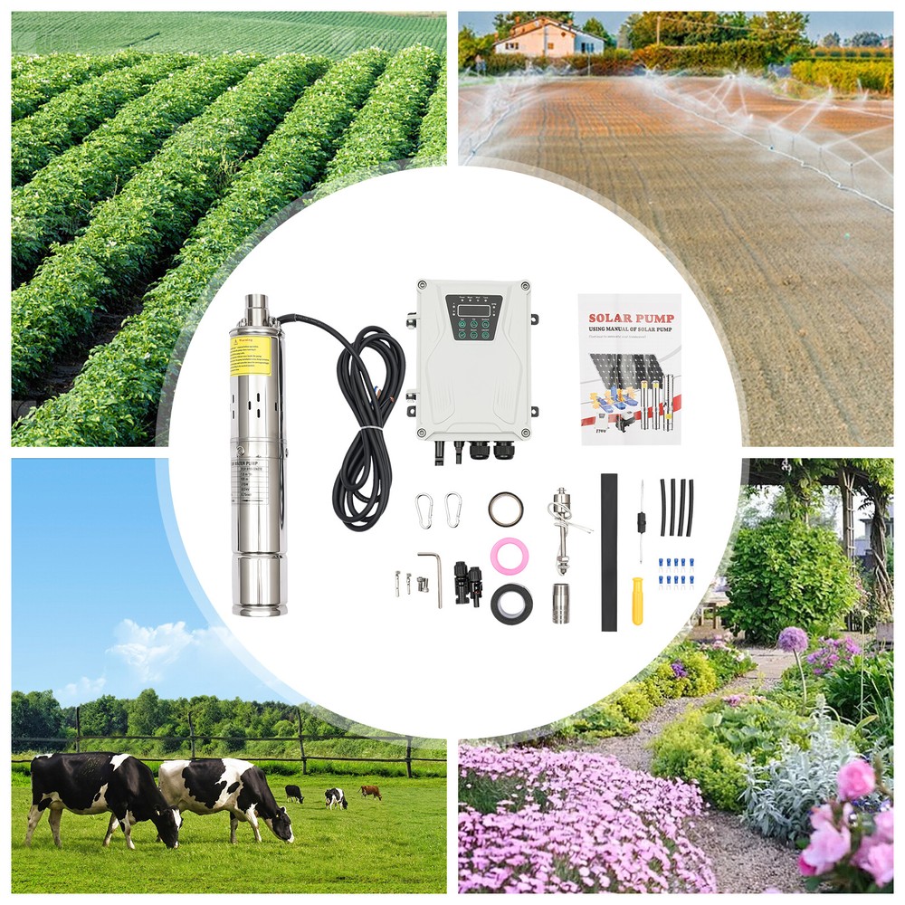 3in 24V DC Deep Well Solar Water Pump Submersible Max Head 100m/ 328ft+MPPT 270W