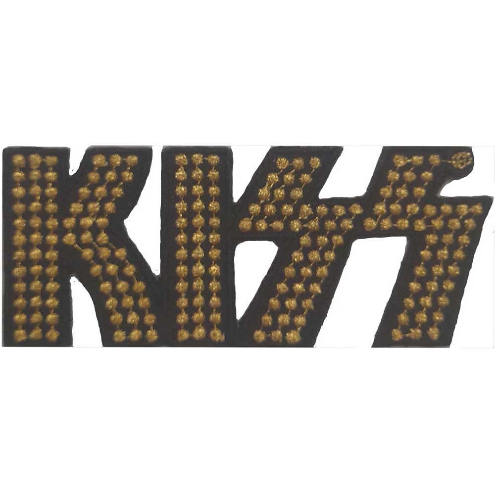 KISS Logo Iron On Patch Black Gold Studded Band 40x95mm Official Woven