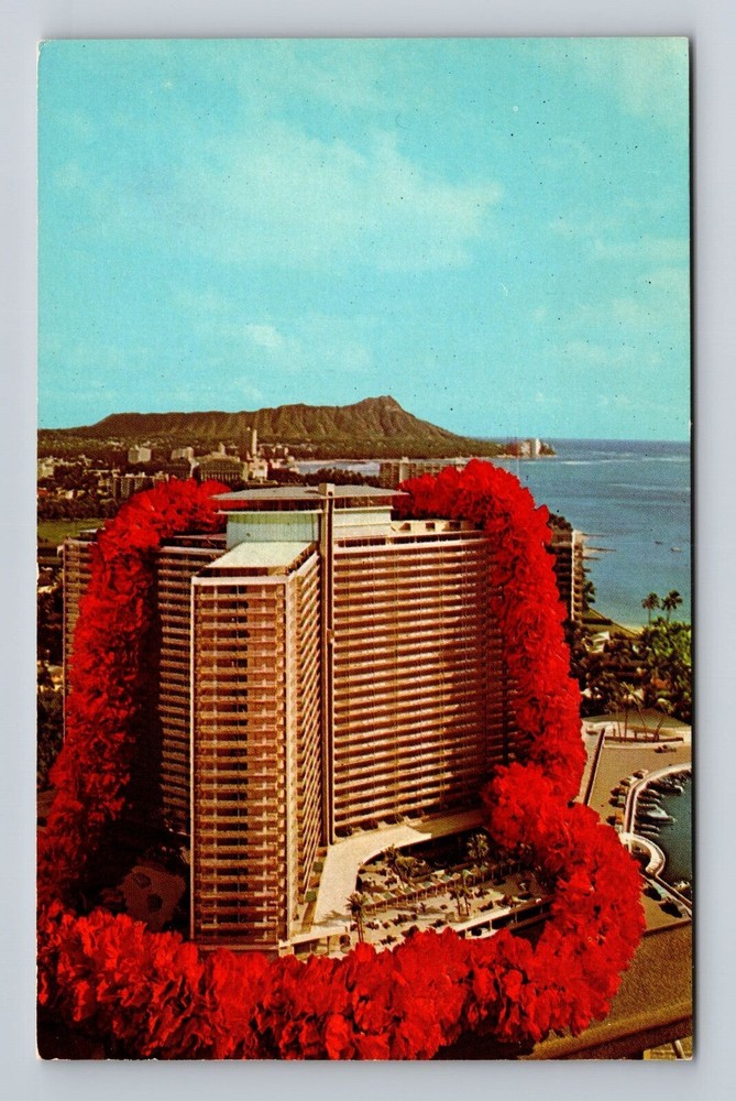 Waikiki HI-Hawaii, Aerial Ilikai Hotel, Souvenir, Vintage Postcard