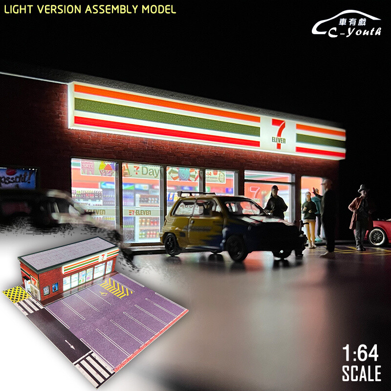1/64 Diorama Parking Lot Model LED Lighting City Convenience Store Scene Model