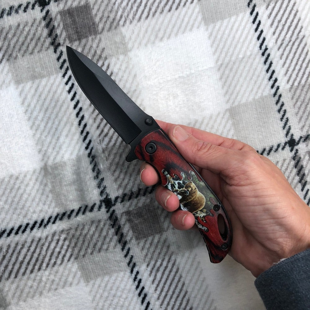 Spring Assisted Open Pocket Knife Drop Point Blade EDC Tactical Hunting Camping