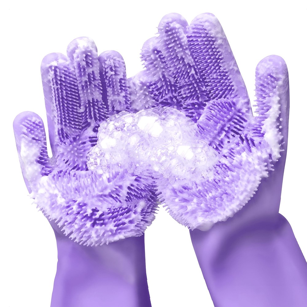 Silicone Dishwashing Gloves With Scrubber 1 Pair Dish Gloves For Women Silicone