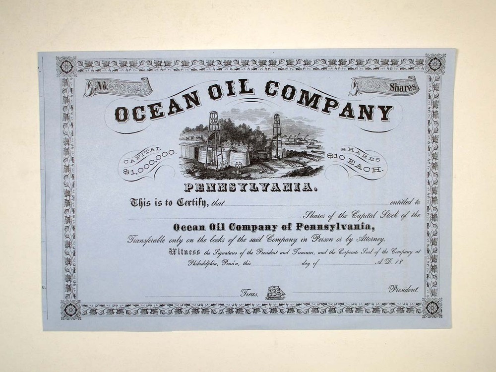 PA. Ocean Oil Co., 1880s Unissued Capital Stock Certificate, XF