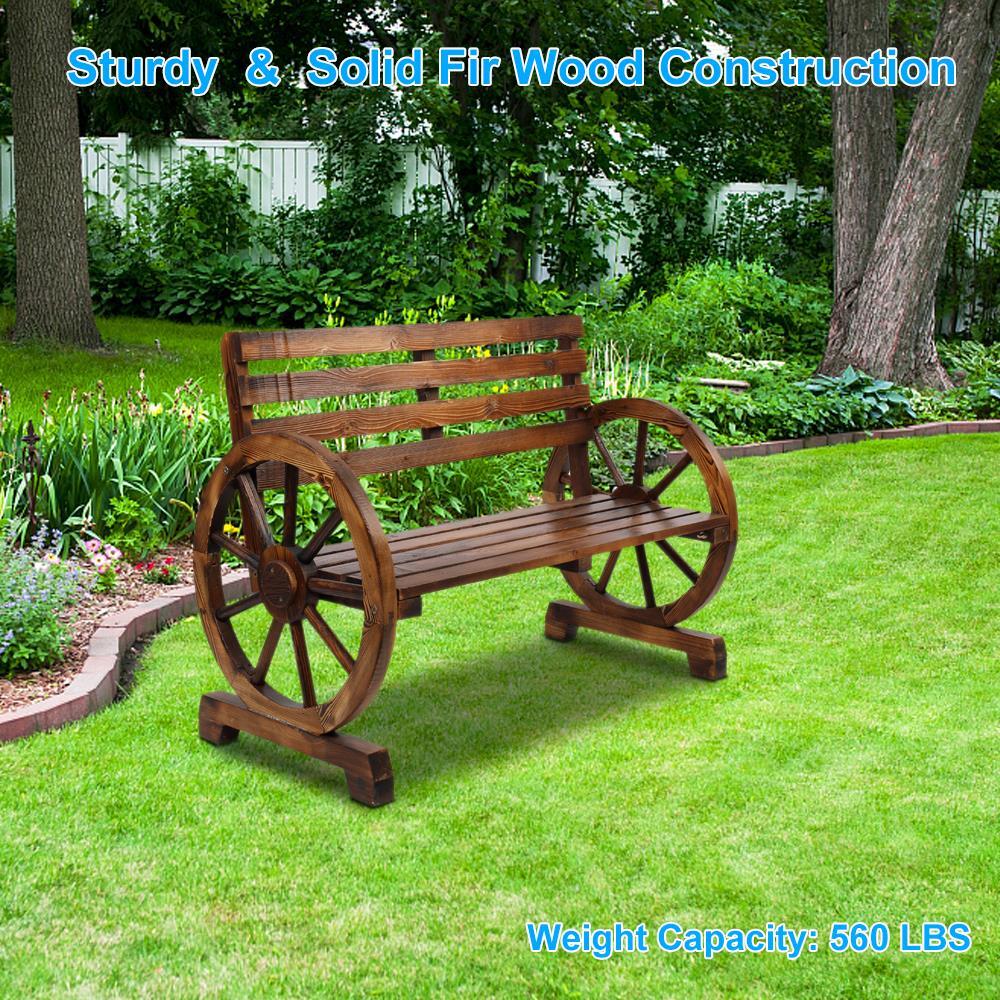 Wagon Wheel Bench Garden Chair Loveseat Wooden Accent Outdoor Garden Fir Wood