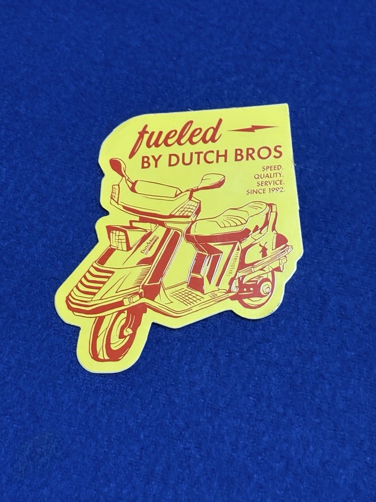 Dutch Bros ‘Fueled By Dutch Bros’ Moped Scooter Yellow Sticker (July 2020)