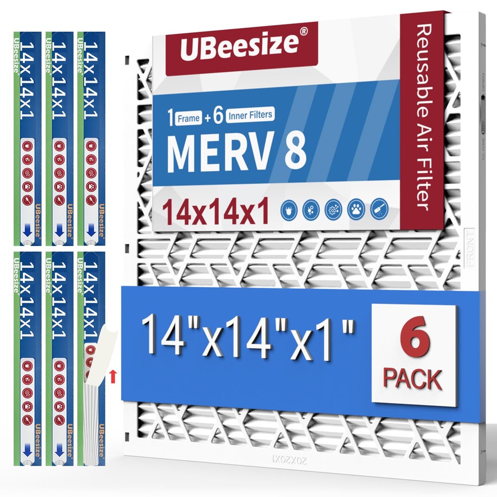 14x14x1 Air Filters 6-Pack, MERV 8 MPR 700, Deep Pleat HVAC Furnace Filters