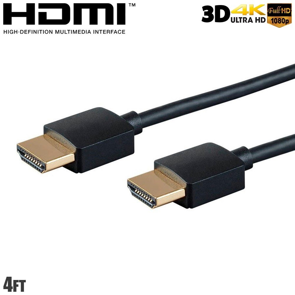 4FT Slim HDMI Cable 4K 60Hz HDR 18Gbps High Speed 3D Black