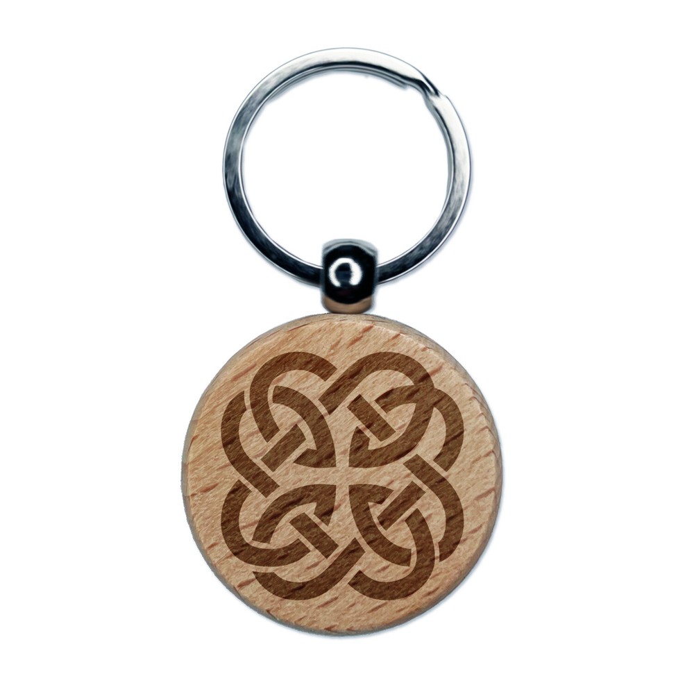 Celtic Knot Engraved Wooden Keychain Charm with Clover Design