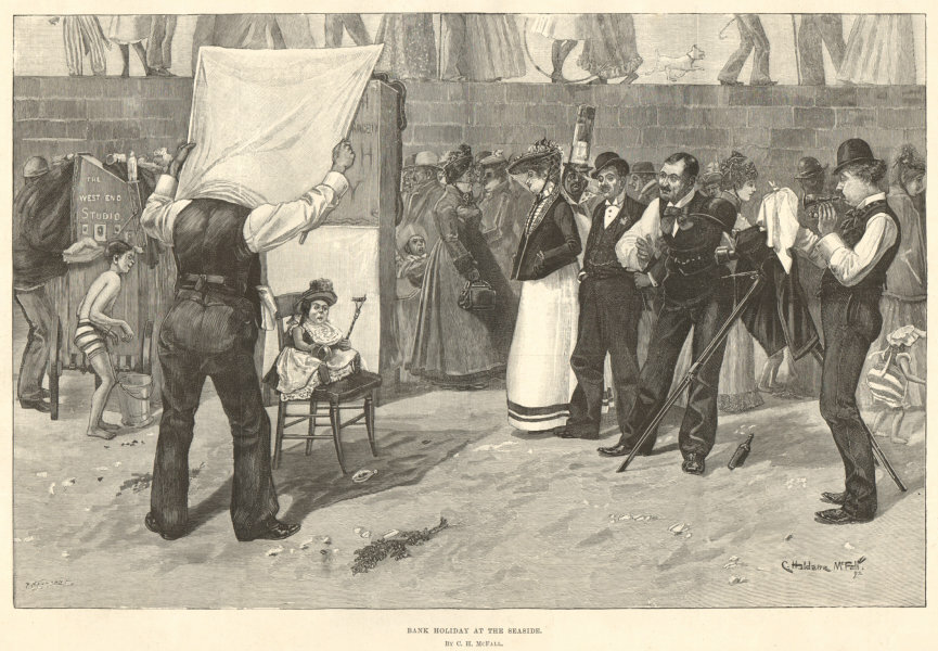 Bank Holiday at the Seaside by C H McFall 1892 Society Fine Arts Print-image