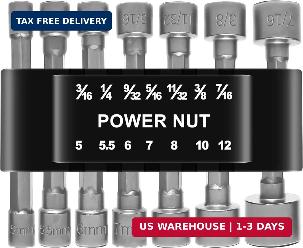 14-Piece Power Nut Driver Set, 1/4 Inch Hex Shank Metric & SAE Socket Wrench Dri