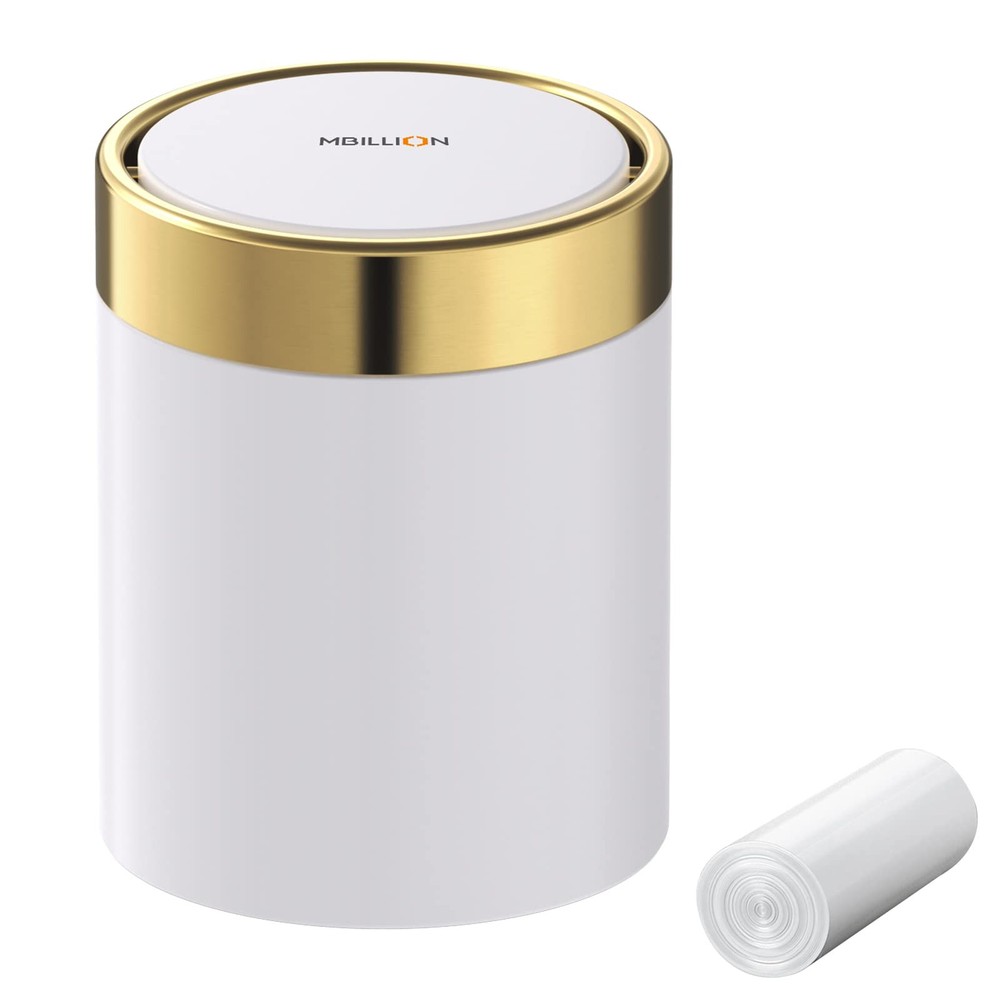 Mini Trash Can with Lid, Desktop Small Trash Can Recycling Bin Cute Metal Gar...