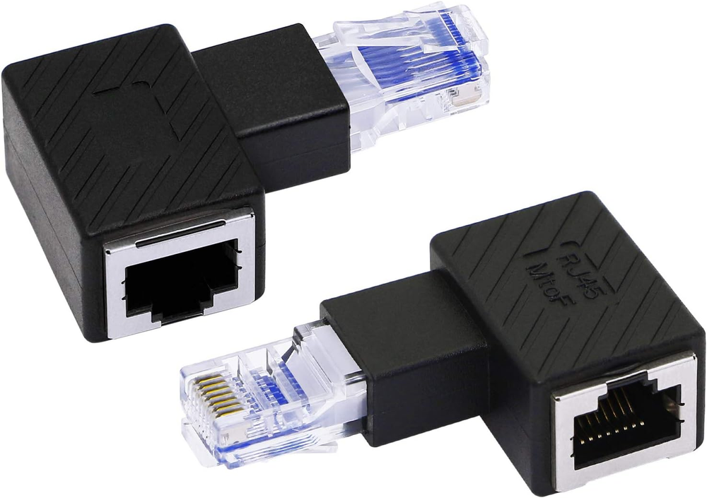 90 Degree Left Angle RJ45 Male to Female Ethernet Adapter Cat6 LAN Extender  