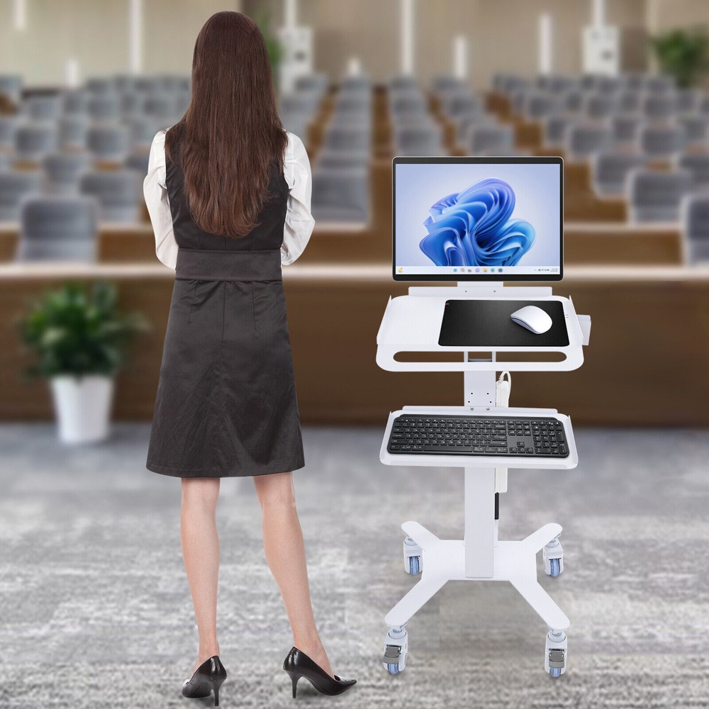 Adjustable Height Rolling Desk Computer Cart Mobile PC Laptop Workstation Table