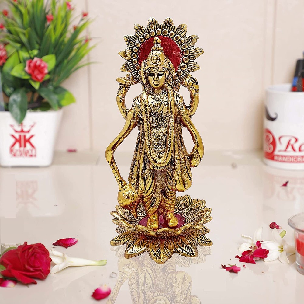 Vishnu Statue Hindu God Metal Religious Showpiece Figurines Sculpture Home