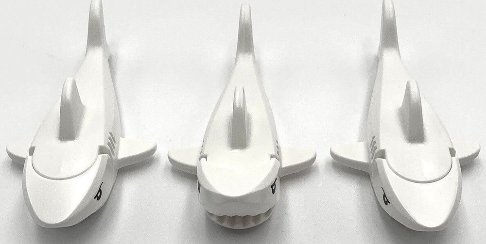 Lego 3 New White Sharks Rounded Nose Debossed Gills with Black Eyes Parts