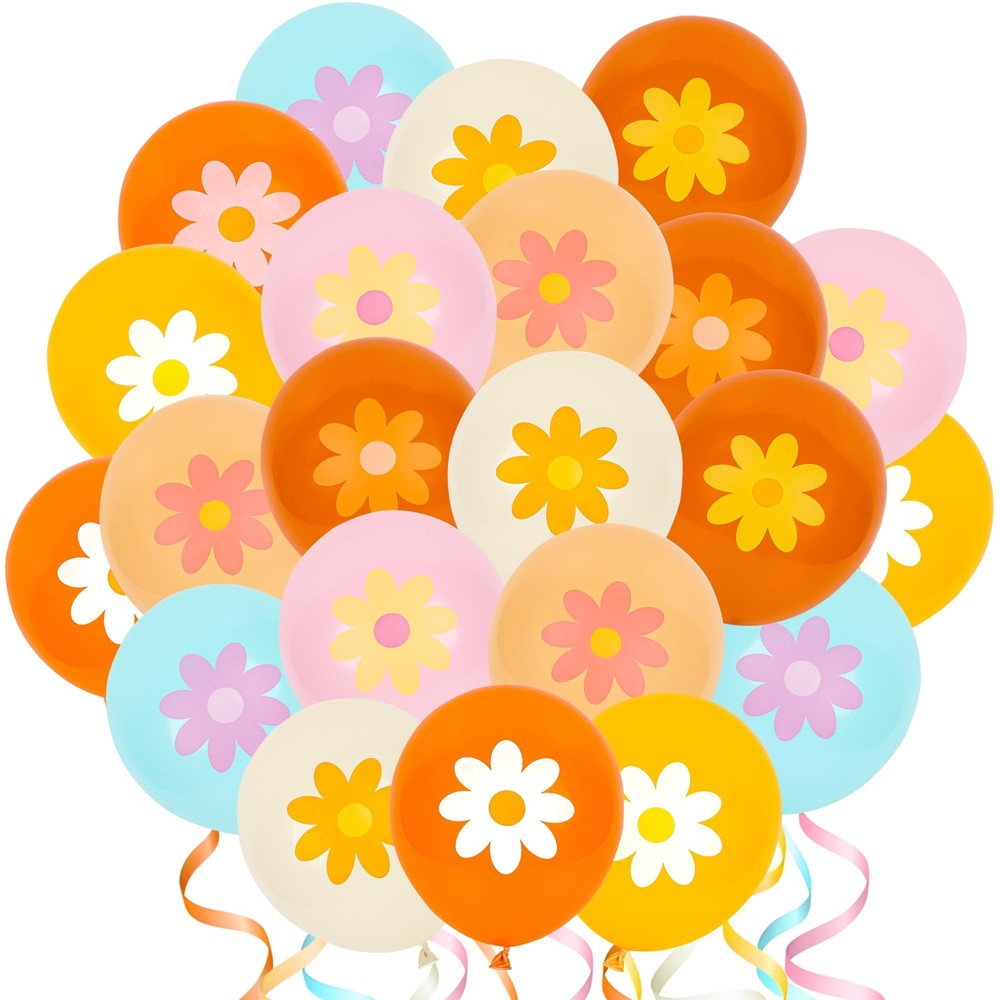 48 PCS Groovy Party Balloons Boho Daisy Balloons 12 Inch Retro Hippie Daisy F...