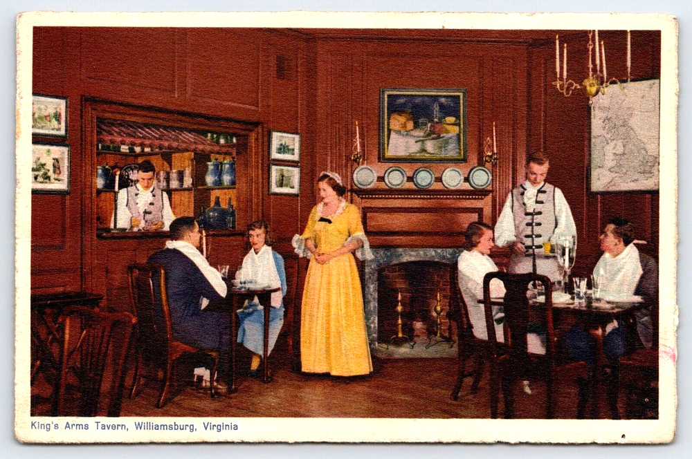 VINTAGE OLD ANTIQUE POSTCARD KING'S ARMS TAVERN INTERIOR WILLIAMSBURG VIRGINIA