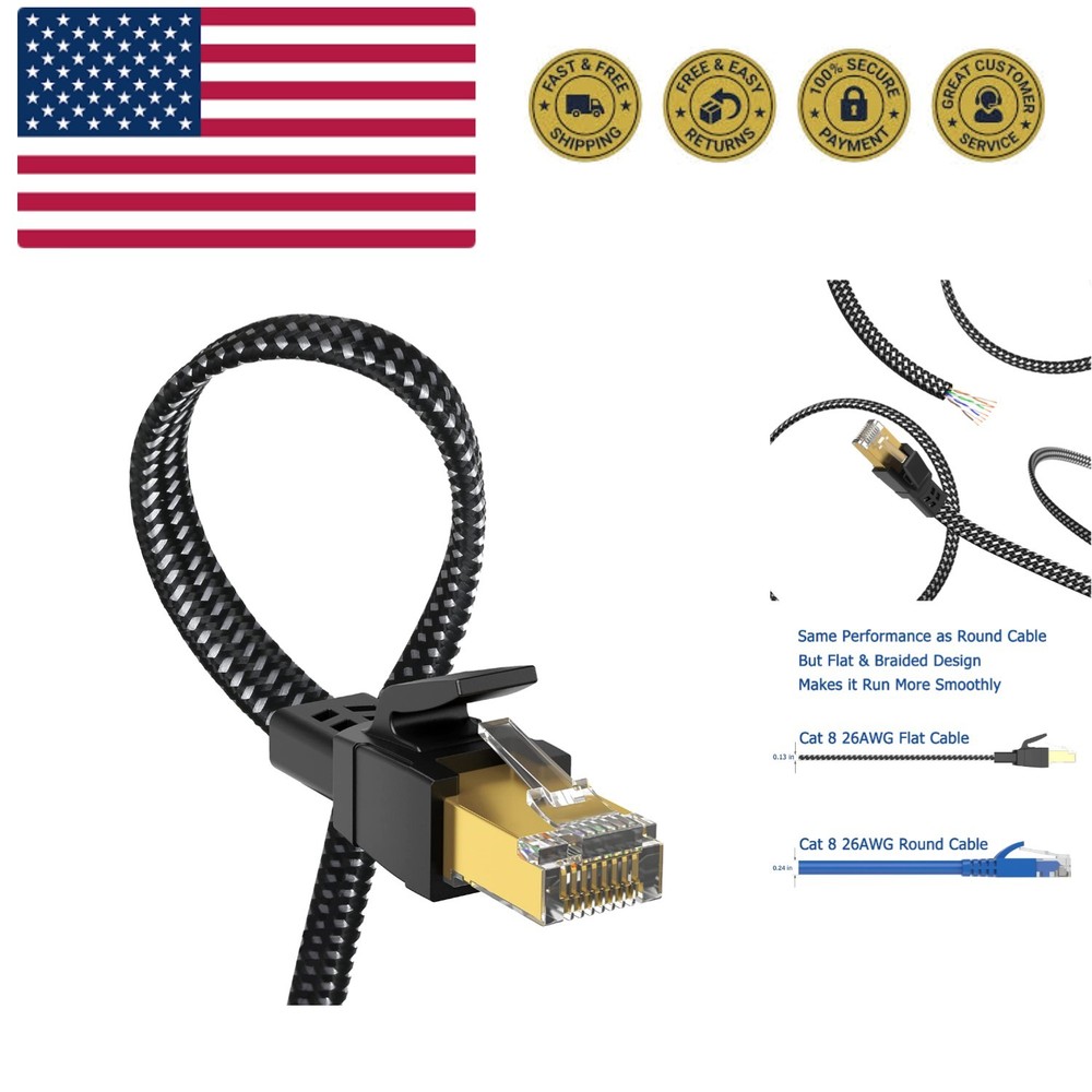 Cat 8 Ethernet Cable 50 ft, Nylon Braided High Speed Heavy Duty Network LAN P...