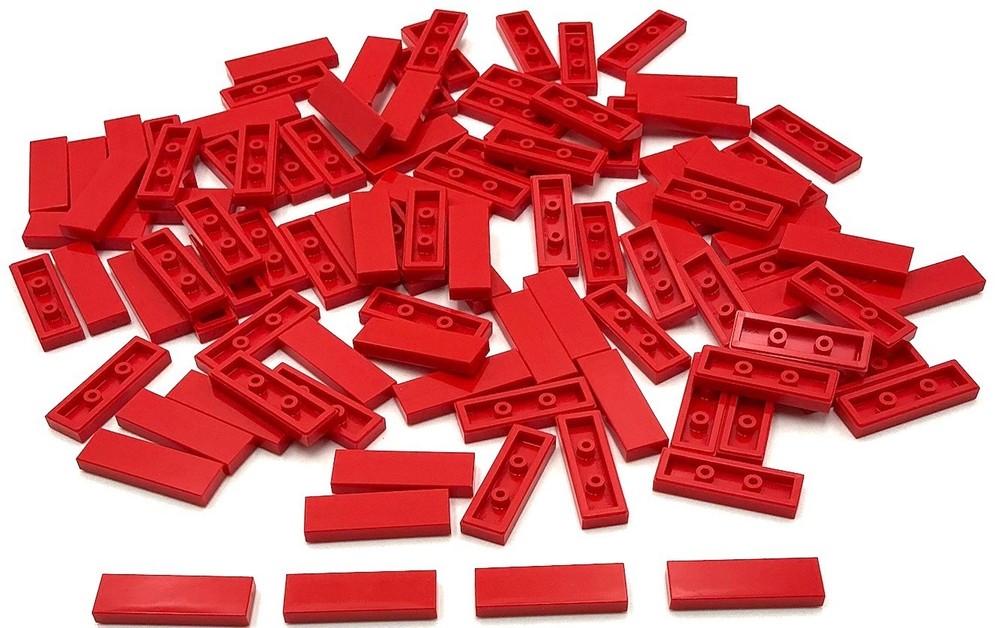 Lego 100 New Red Tiles Flat Smooth 1 x 3 Parts