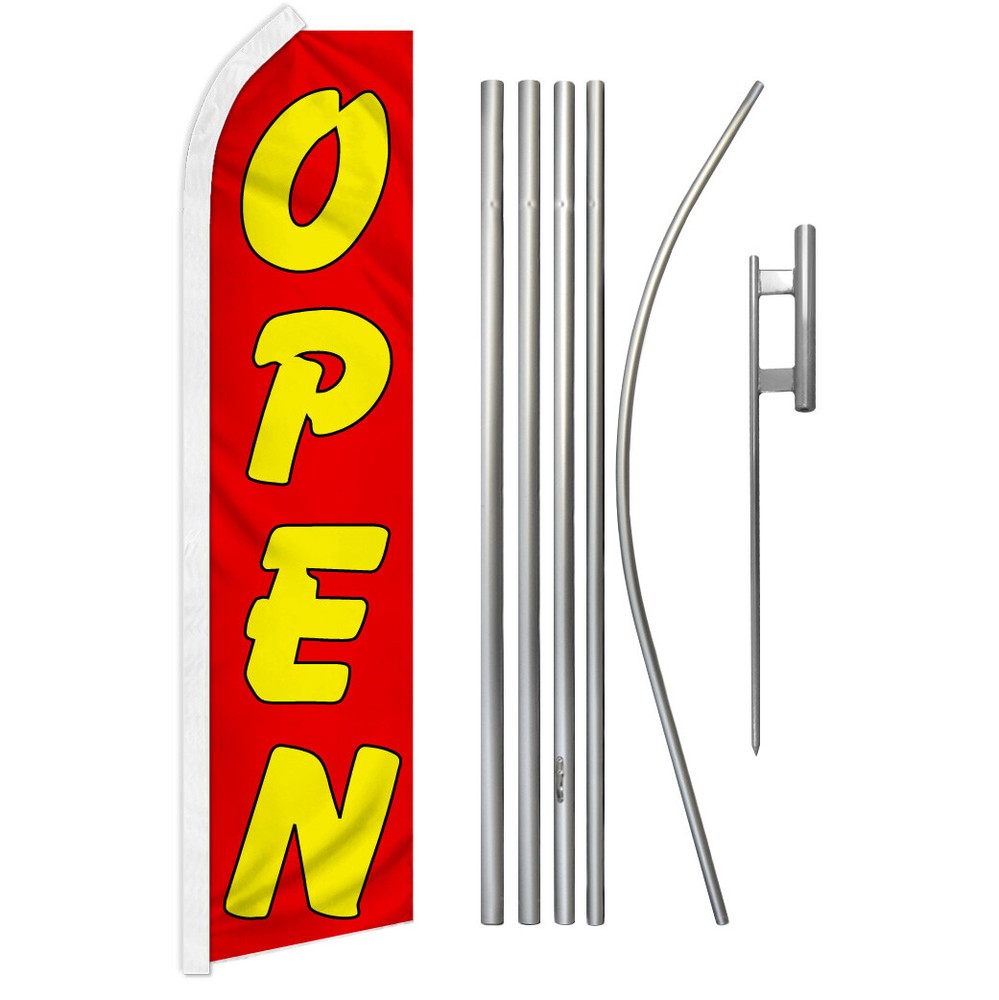 Open Advertising Swooper Feather Flutter Flag & Pole Kit - Vibrant Yellow and Red Design for Maximum Visibility and Attention-Grabbing Impact