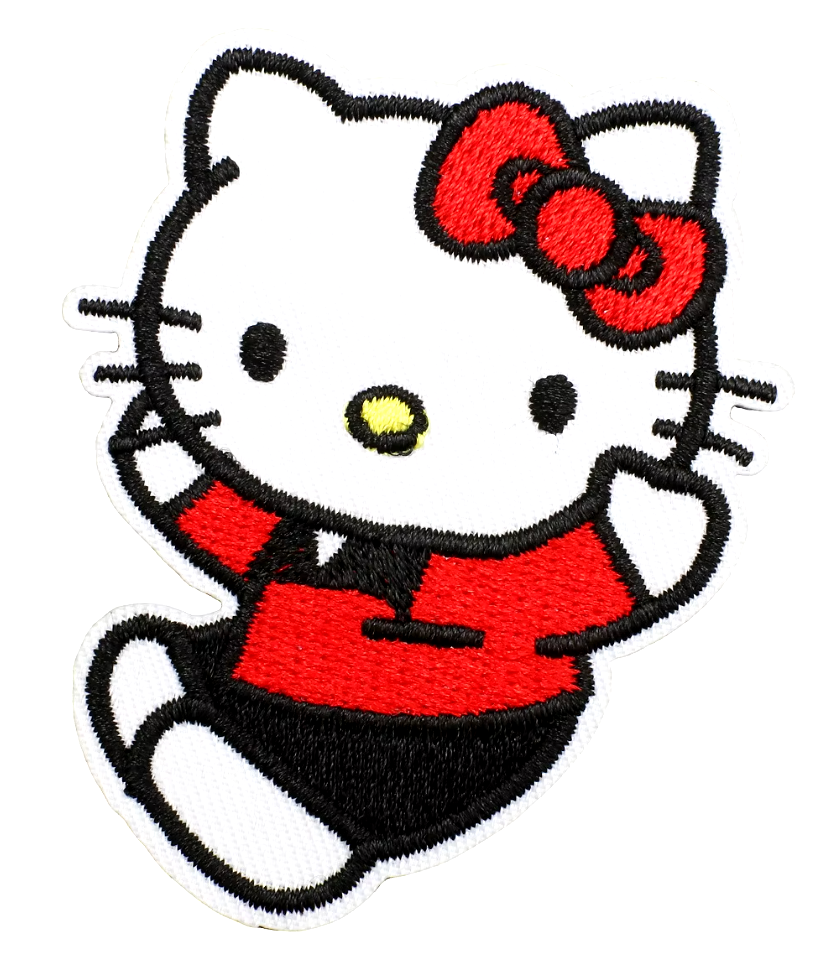 HELLO KITTY - RED/BLACK Outfit with Bow - Iron-On Embroidered Patch