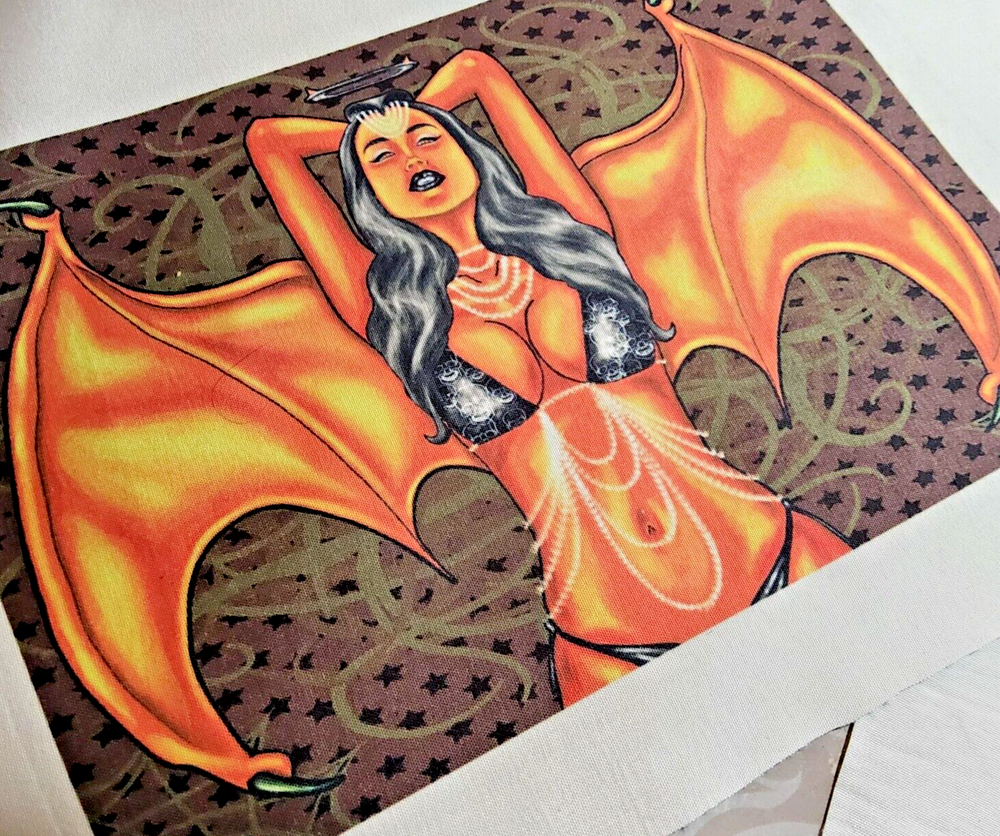 Fantasy winged devil woman guitar art digital laser cut pinup unique decor
