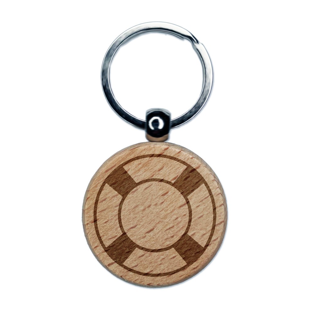 Dije de etiqueta de llavero redondo de madera grabada salvavidas náutico
