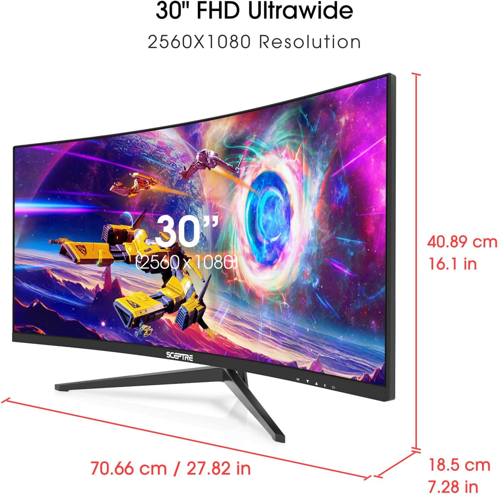 Sceptre 30In Curved Gaming Monitor 21:9 2560X1080 200Hz Built-In Speakers, Black