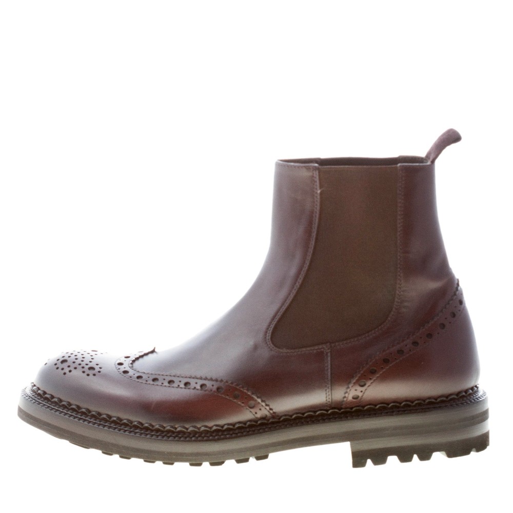 GREEN GEORGE Mens Brown Chelsea Boots with Brogue Detailing-image