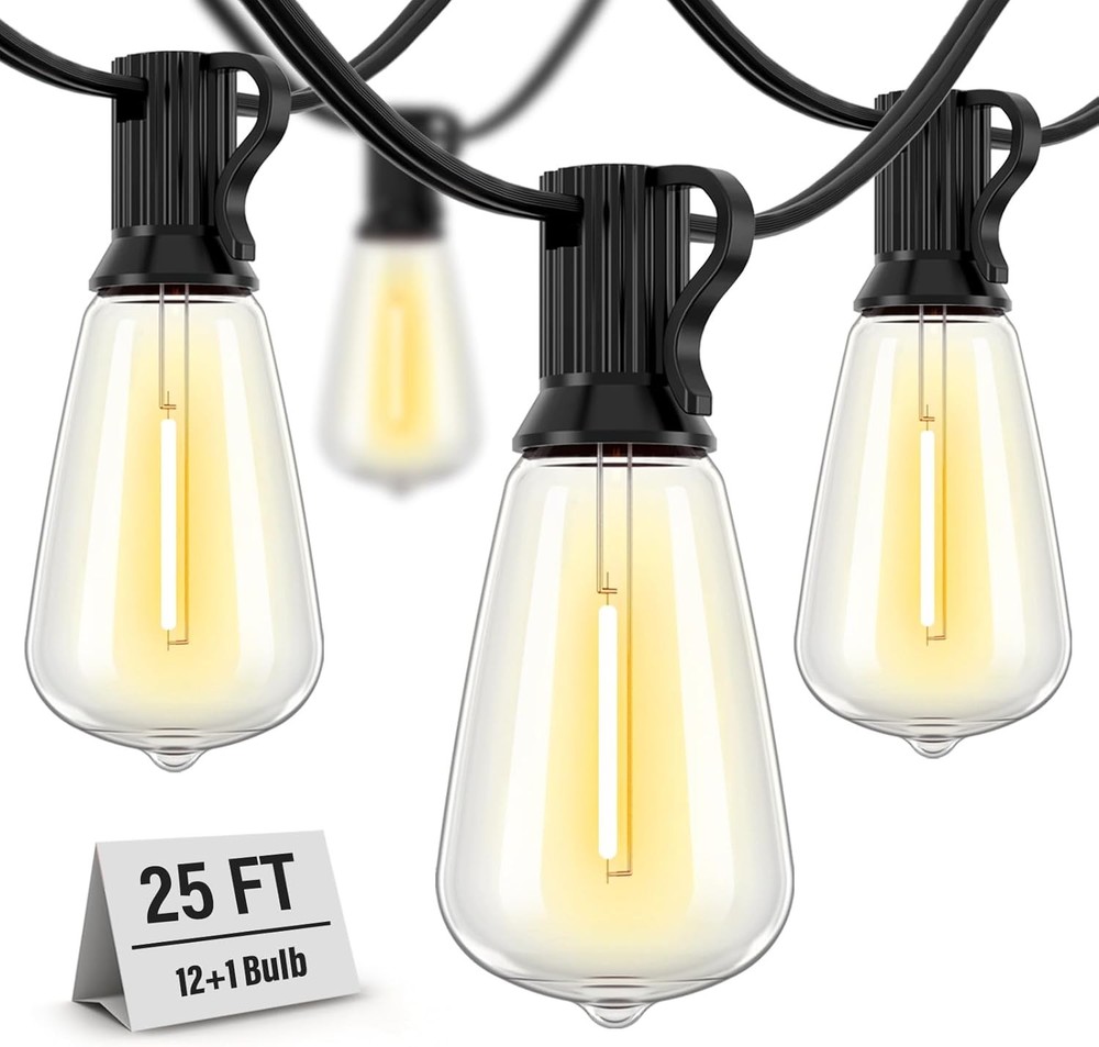 25FT Waterproof Outdoor String Lights for Patio in Warm White