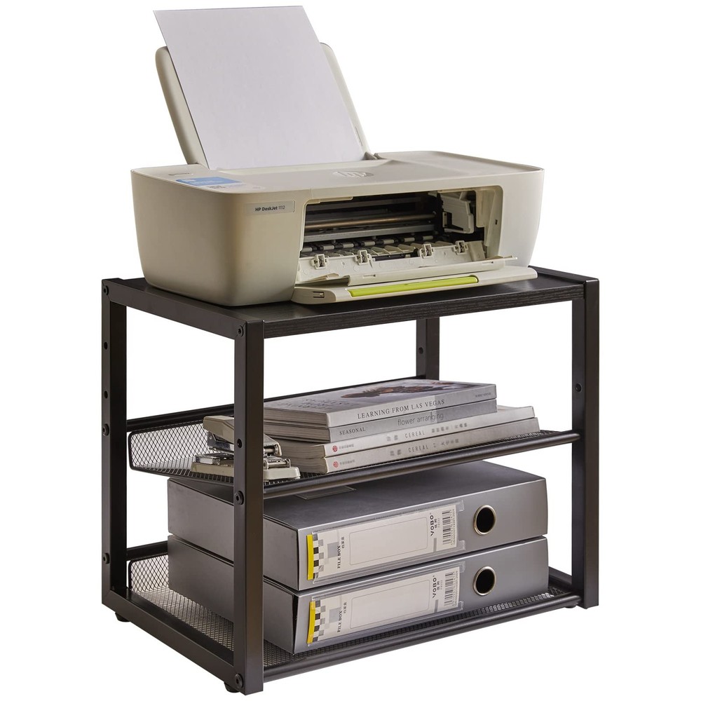 Adjustable 3-Tier Desktop Printer Stand with Storage Shelves